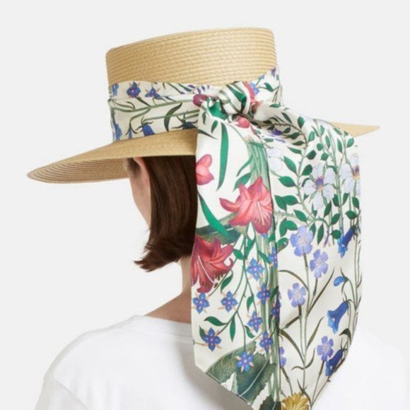 Gucci Woven Hat with Floral Alba Ribbon in Beige - Picture 5 of 12